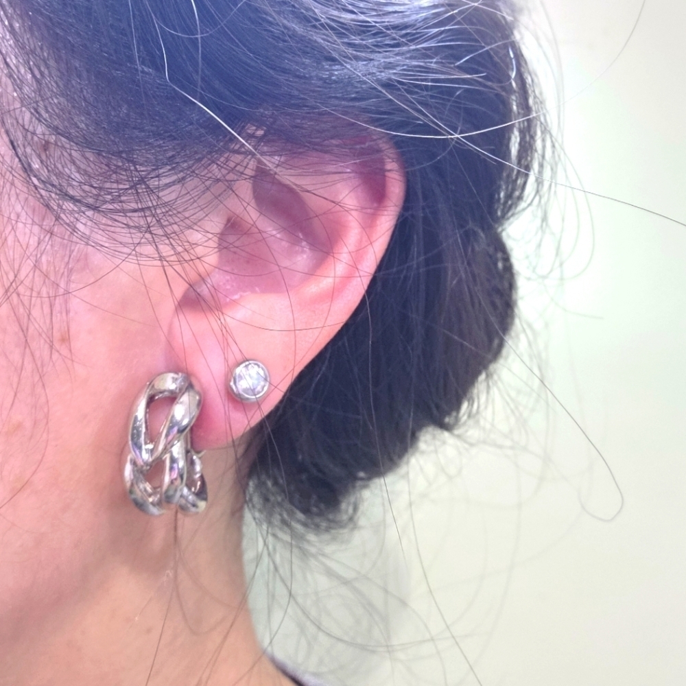 Elegant Silver toned braided Chunky Hoop clip on screw back Earrings